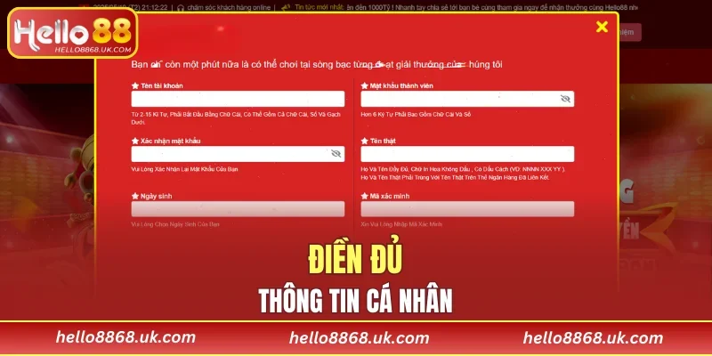 Điền đủ thông tin cá nhân